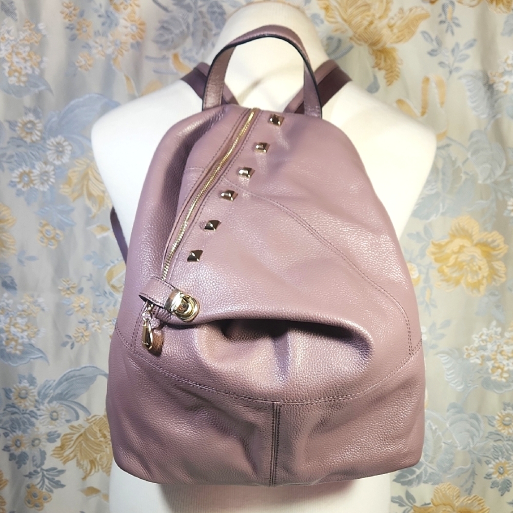 Unique Bostanten Lavender Pebbled Leather Studded Backpack With Gold Hardware